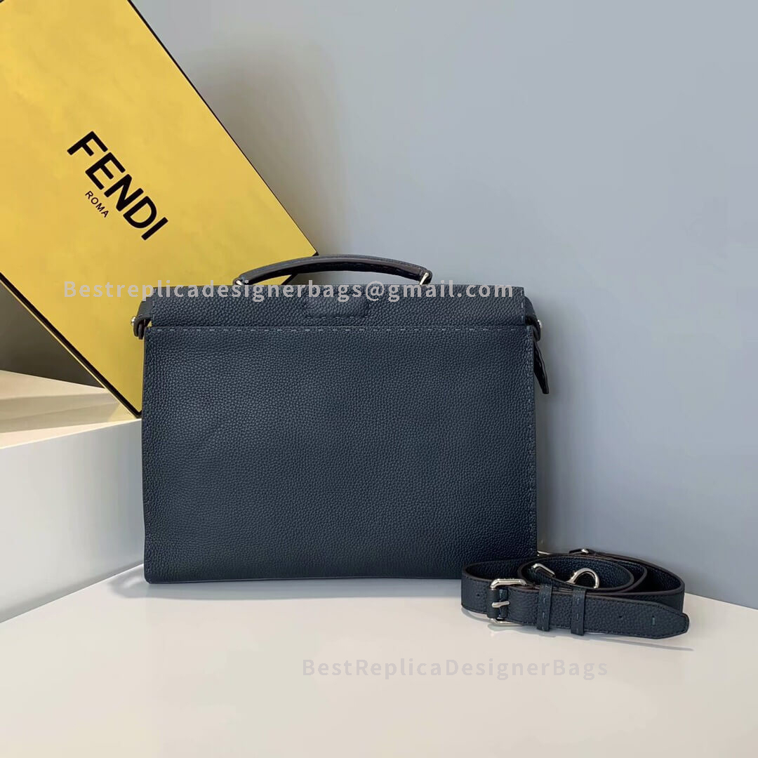 Fendi Peekaboo Iconic Fit Blue Leather Selleria Bag 1516